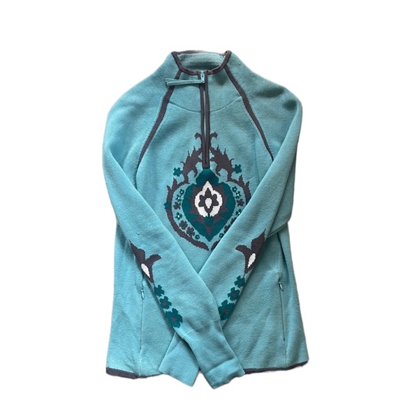 Aqua Green Half Zip Knit Sweater - Picture 3 of 11